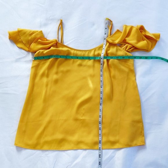 L'Academie X Revolve Marigold Yellow Off-Shoulder Ruffle Satin Cami Top M - Picture 9 of 12